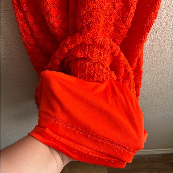 Eliza J Vibrant Orange Halter Midi Sheath Crochet Dress L - Picture 10 of 15